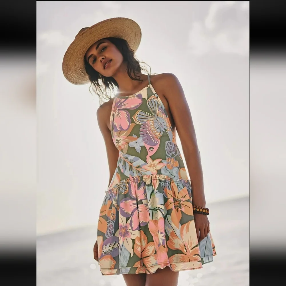 Free People Deserted Island Mini Dress Rainforest Combo Xsmall,smal Summer Beach - Picture 2 of 14